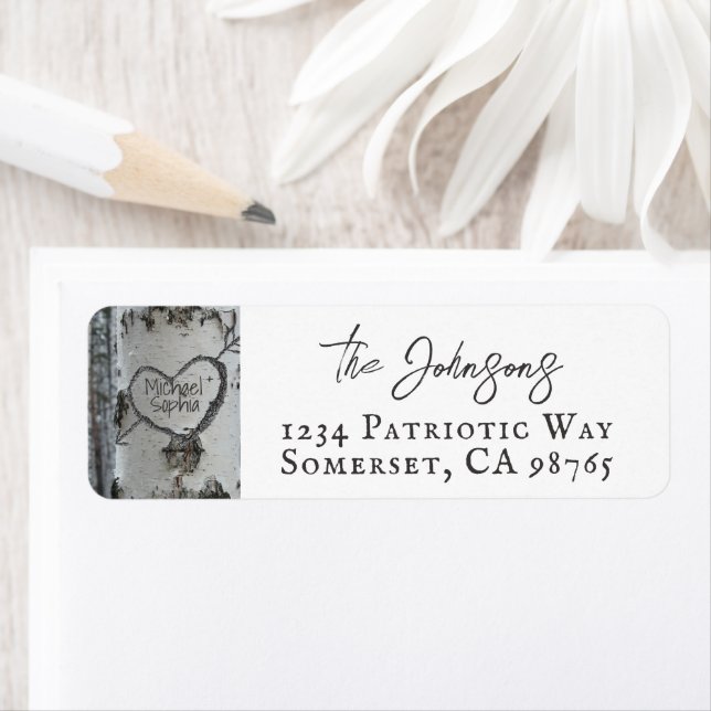 Country Rustic Carved Heart Birch Tree (Insitu)