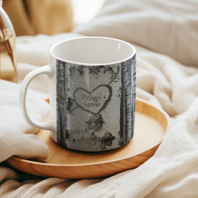 Country Rustic Carved Heart Birch Tree Coffee Mug (Creator Uploaded)