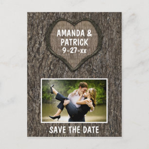 Country Rustic Carved Oak Tree Save The Date Cards