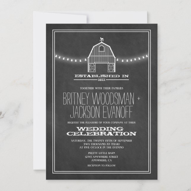 Country Rustic Chalkboard Barn Wedding Invitations (Front)
