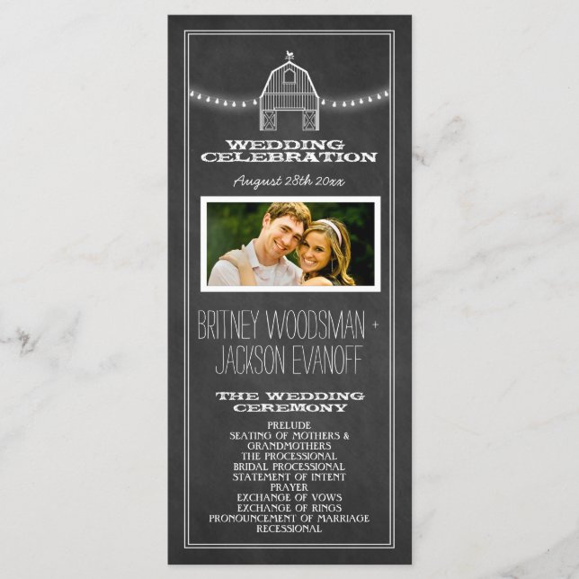 Country Rustic Chalkboard Barn Wedding Programs Programme (Front)