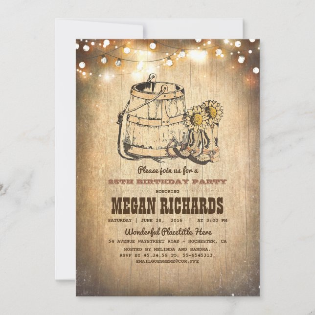 Country Rustic Cowboy Boots Birthday Party Invitation (Front)