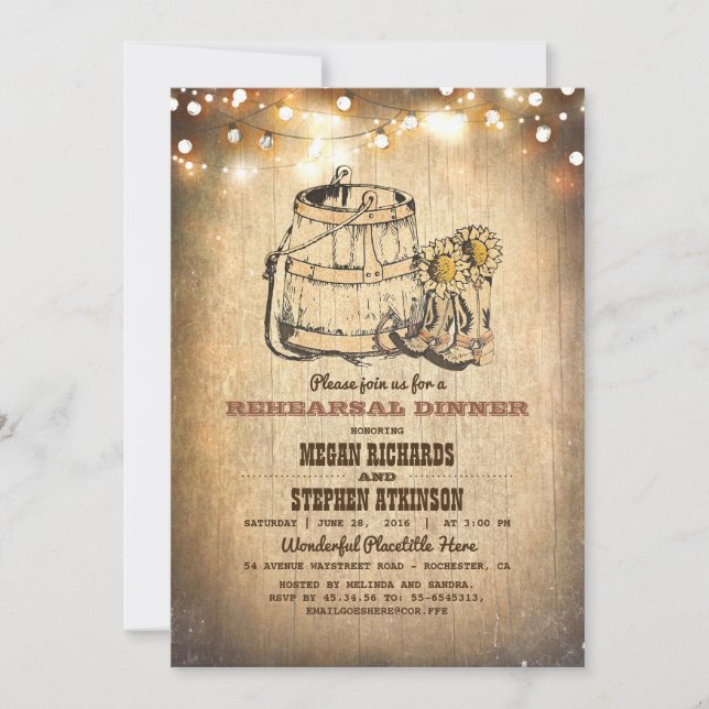 Country Rustic Cowboy Boots Rehearsal Dinner Invitation (Front)