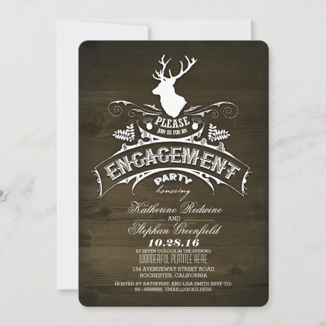 Country rustic deer engagement party invitations (Front)