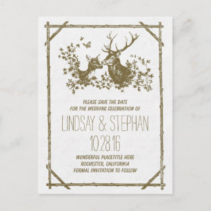 Country rustic deer save the date postcards