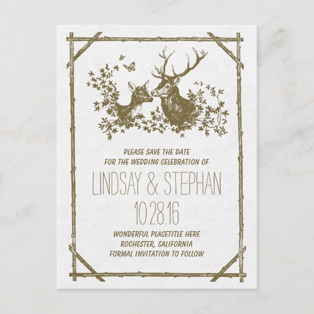 Country rustic deer save the date postcards (Front)