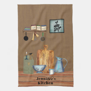 Country Rustic Farmhouse Kitchen Personalised Tea Towel