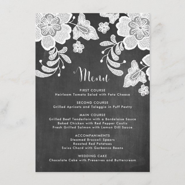 Country Rustic Floral Lace on Chalkboard I Menu (Front)
