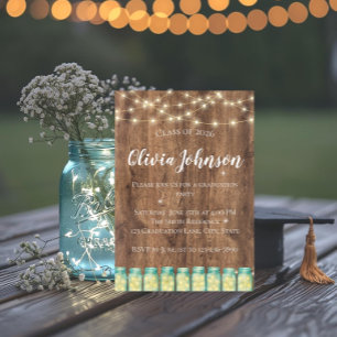 Country Rustic Glowing Fairy Lights Mason Jar Invitation