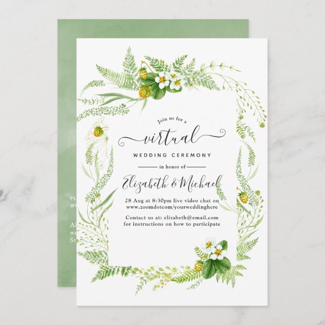 Country Rustic Greenery Online Virtual Wedding Invitation (Front/Back)