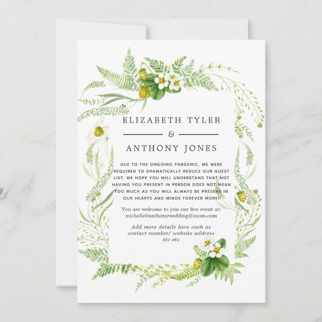 Country Rustic Greenery Wedding Reduced Guest List Announcement (Front)