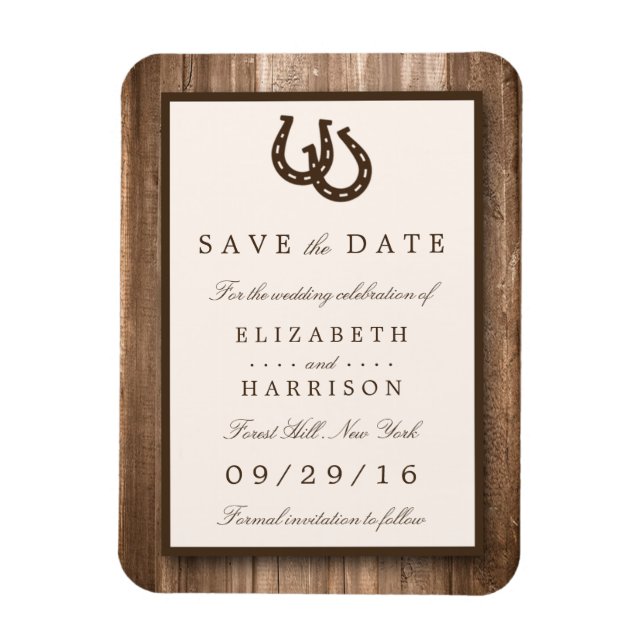 Country Rustic Horseshoe, Brown Wood Save The Date Magnet (Vertical)