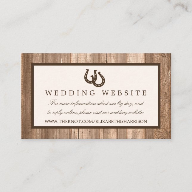 Country Rustic Horseshoe & Brown Wood Wedding Enclosure Card (Front)