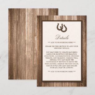 Country Rustic Horseshoe & Brown Wood Wedding Enclosure Card