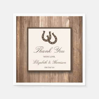 Country Rustic Horseshoe & Brown Wood Wedding Napkin