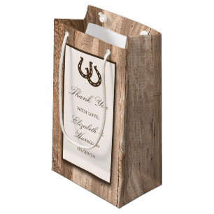 Country Rustic Horseshoe & Brown Wood Wedding Small Gift Bag