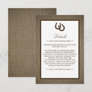 Country Rustic Horseshoe On Burlap Wedding Detail Enclosure Card