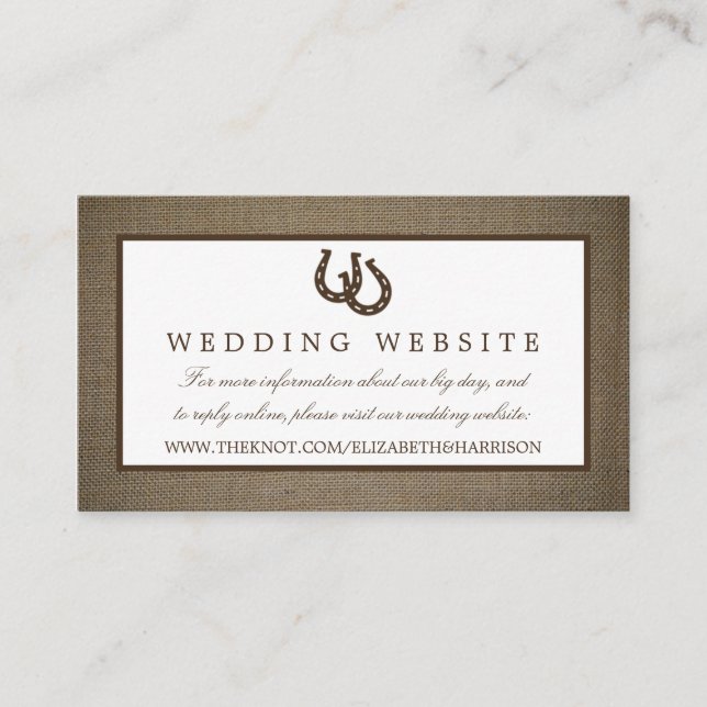 Country Rustic Horseshoe On Burlap Wedding Enclosure Card (Front)