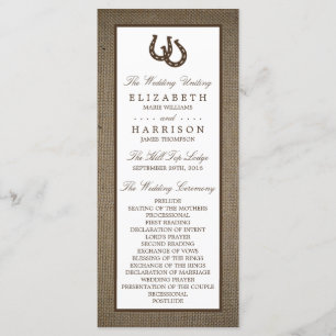 Country Rustic Horseshoe On Burlap Wedding Programme