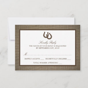 Country Rustic Horseshoe On Burlap Wedding RSVP Card