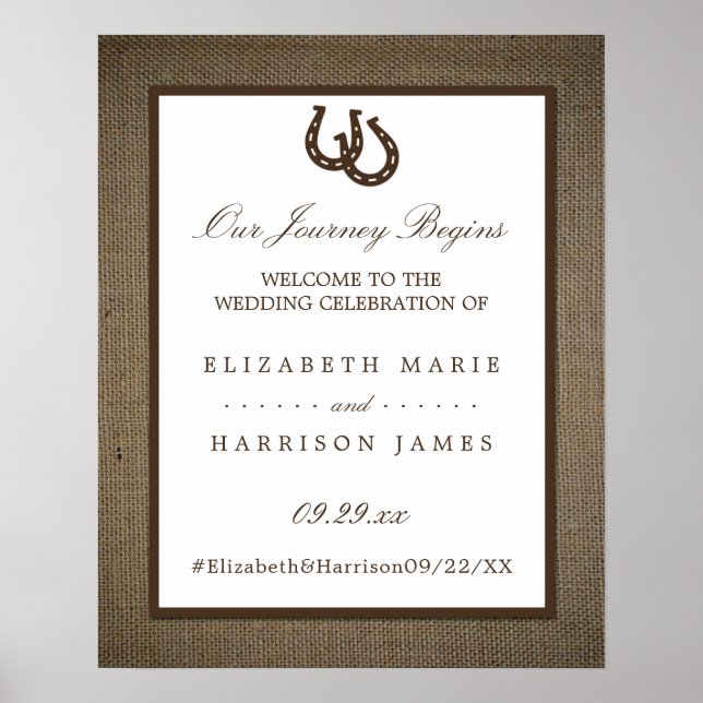 Country Rustic Horseshoe On Burlap Wedding Welcome Poster (Front)