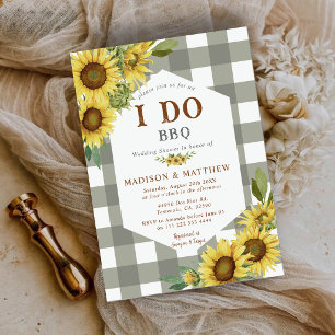 Country Rustic I Do BBQ Sunflower Wedding Shower Invitation