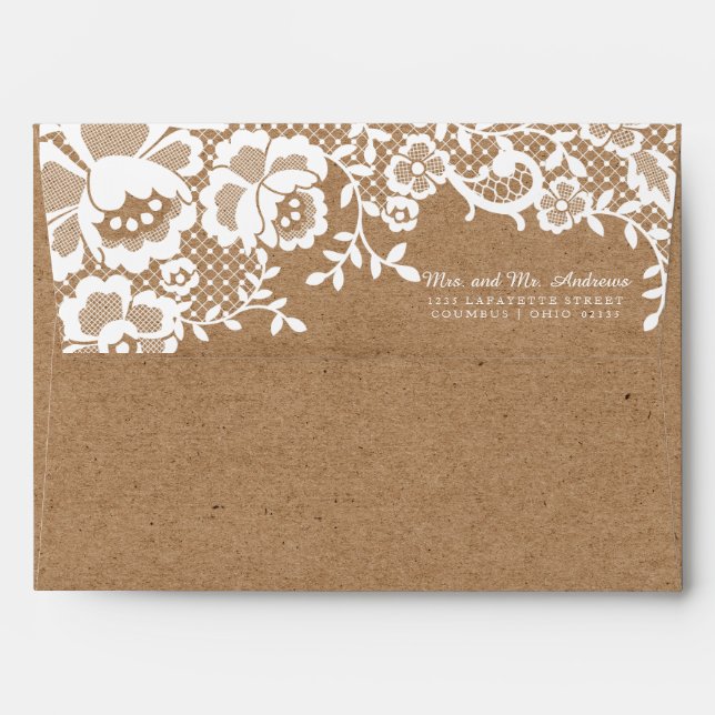 Country Rustic Lace Wedding Envelopes (Back (Top Flap))