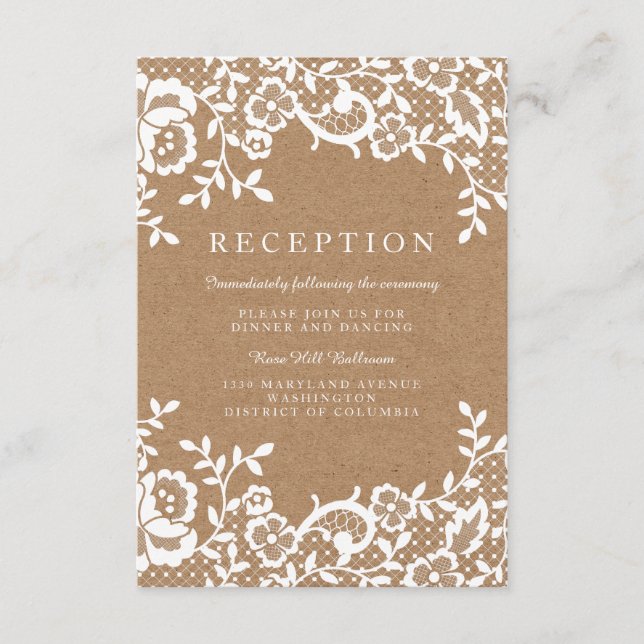 Country Rustic Lace Wedding Reception Enclosure Card (Front)