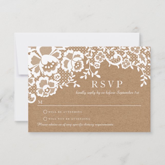 Country Rustic Lace Wedding RSVP Card (Front)