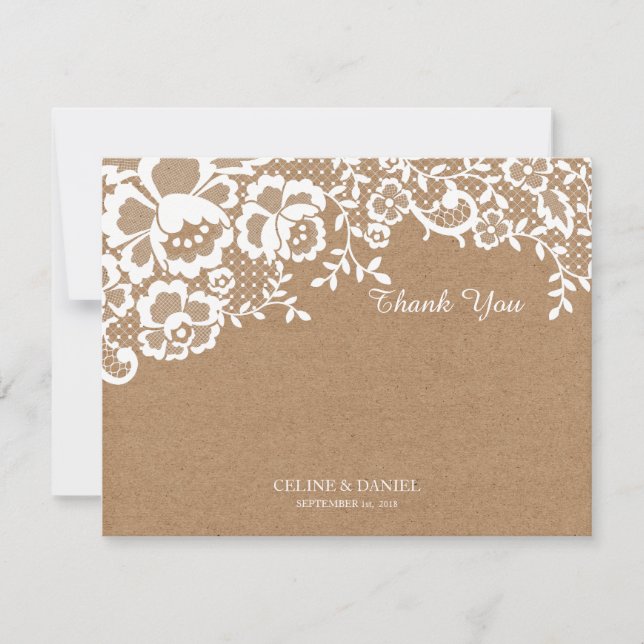 Country Rustic Lace Wedding Thank You (Front)