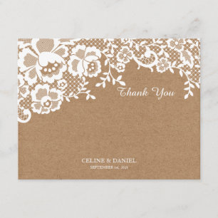 Country Rustic Lace Wedding Thank You Card