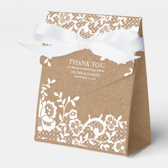 Country Rustic Lace Wedding Thank You Favour Box (Front Side)