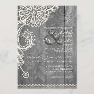 Country Rustic Lace & Wood Floral Wedding Invite