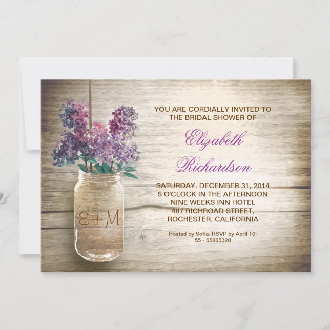 country rustic mason jar bridal shower invitations (Front)