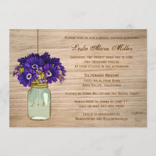 Country Rustic Mason Jar Gerbera Daisies Invitation