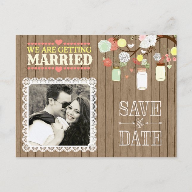 Country Rustic Mason Jar on Wood Photo Postcard (Front)