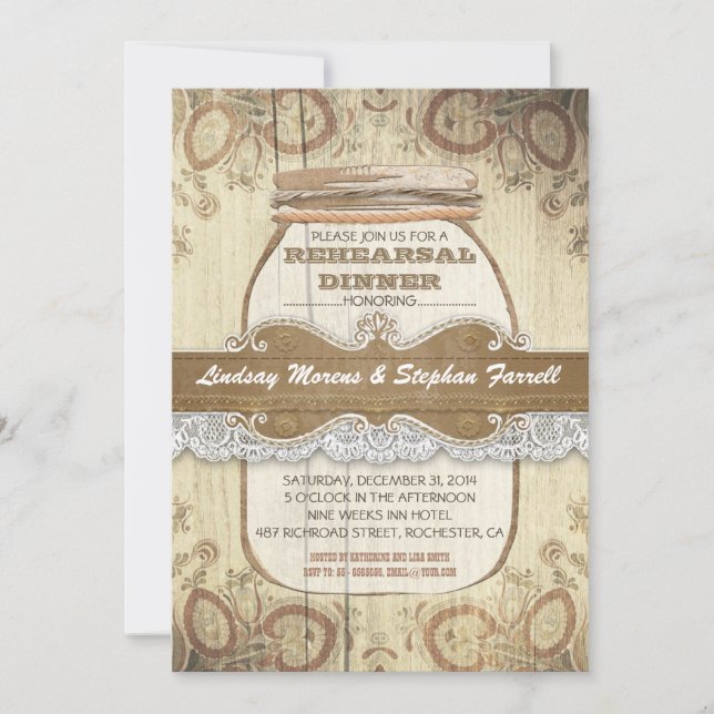 country rustic mason jar rehearsal dinner invitation (Front)