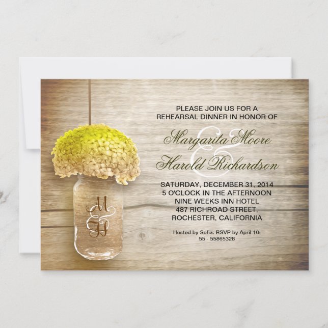 country rustic mason jar rehearsal dinner invites (Front)