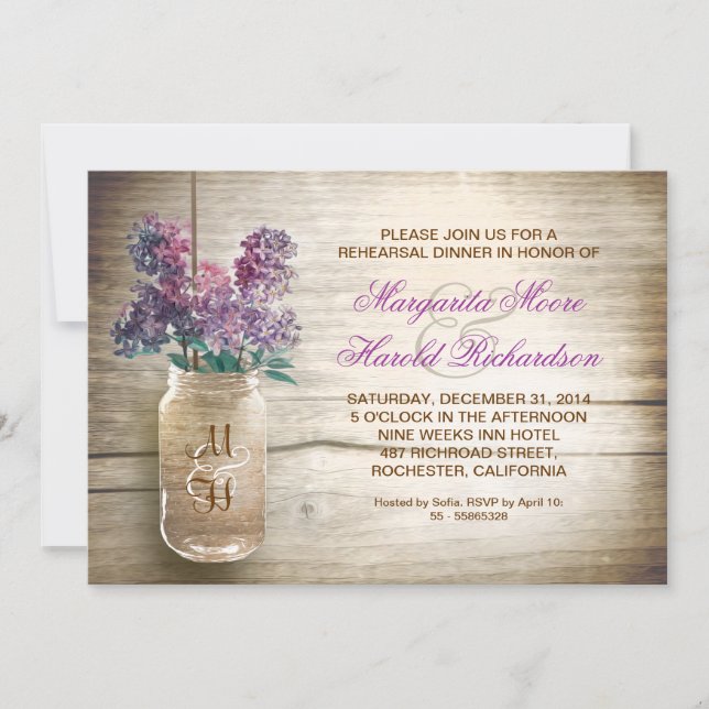 country rustic mason jar rehearsal dinner invites (Front)