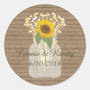 Country Rustic Mason Jar Sunflower Stickers
