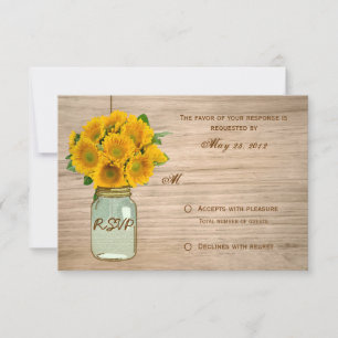 Country Rustic Mason Jar Sunflowers RSVP Card