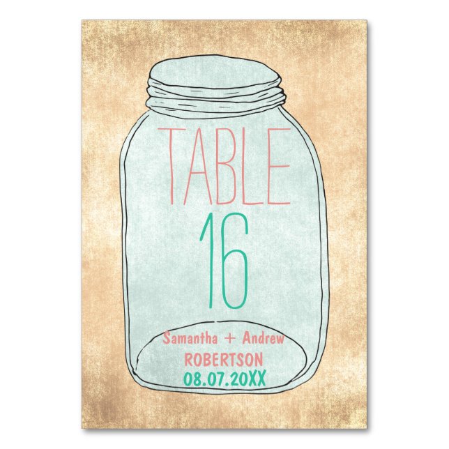 Country rustic mason jar table number (Front)