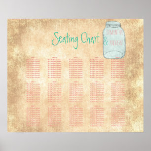 Country rustic mason jar table seating chart