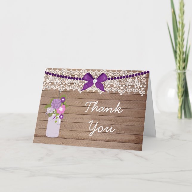 Country Rustic Mason Jar Thank You Card (Front)