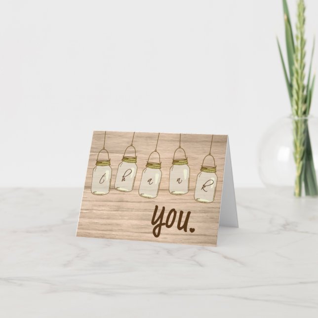 Country Rustic Mason Jar Thank You Note Card (Front)