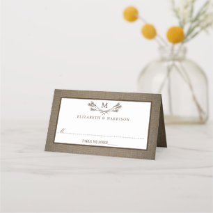 Country Rustic Monogram Branch & Burlap Wedding Place Card