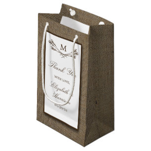 Country Rustic Monogram Branch & Burlap Wedding Small Gift Bag