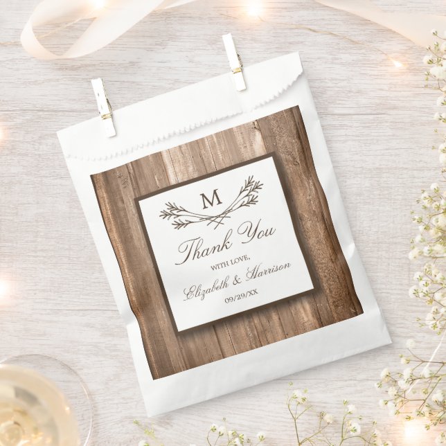 Country Rustic Monogram Branch & Wood Wedding Favour Bags (Clipped)