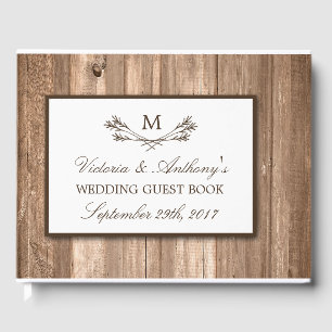 Country Rustic Monogram Branch & Wood Wedding Guest Book