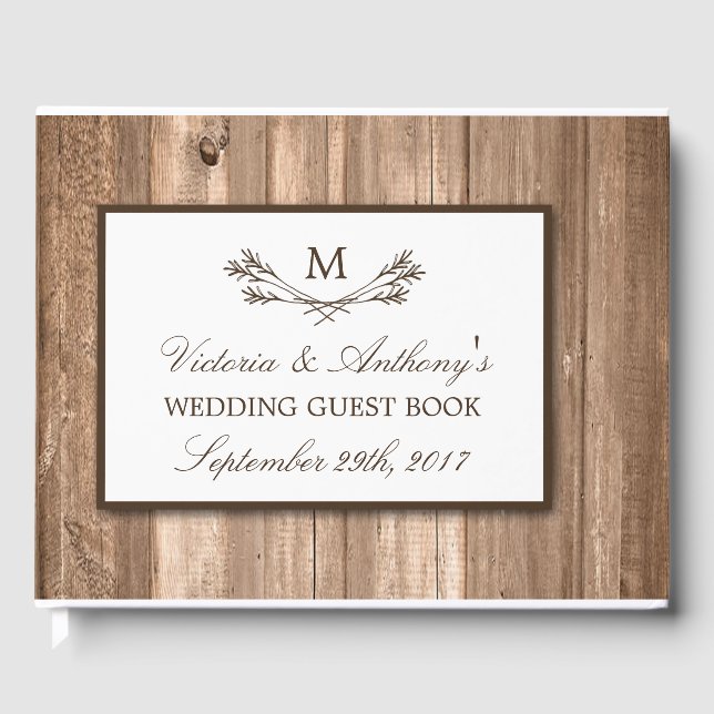 Country Rustic Monogram Branch & Wood Wedding Guest Book (Front)